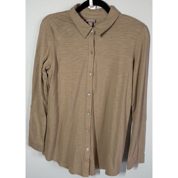 J.Jill Womens Brown Button Down Cotton Tunic Top Size SP Neutral Minimalist - Picture 1 of 12